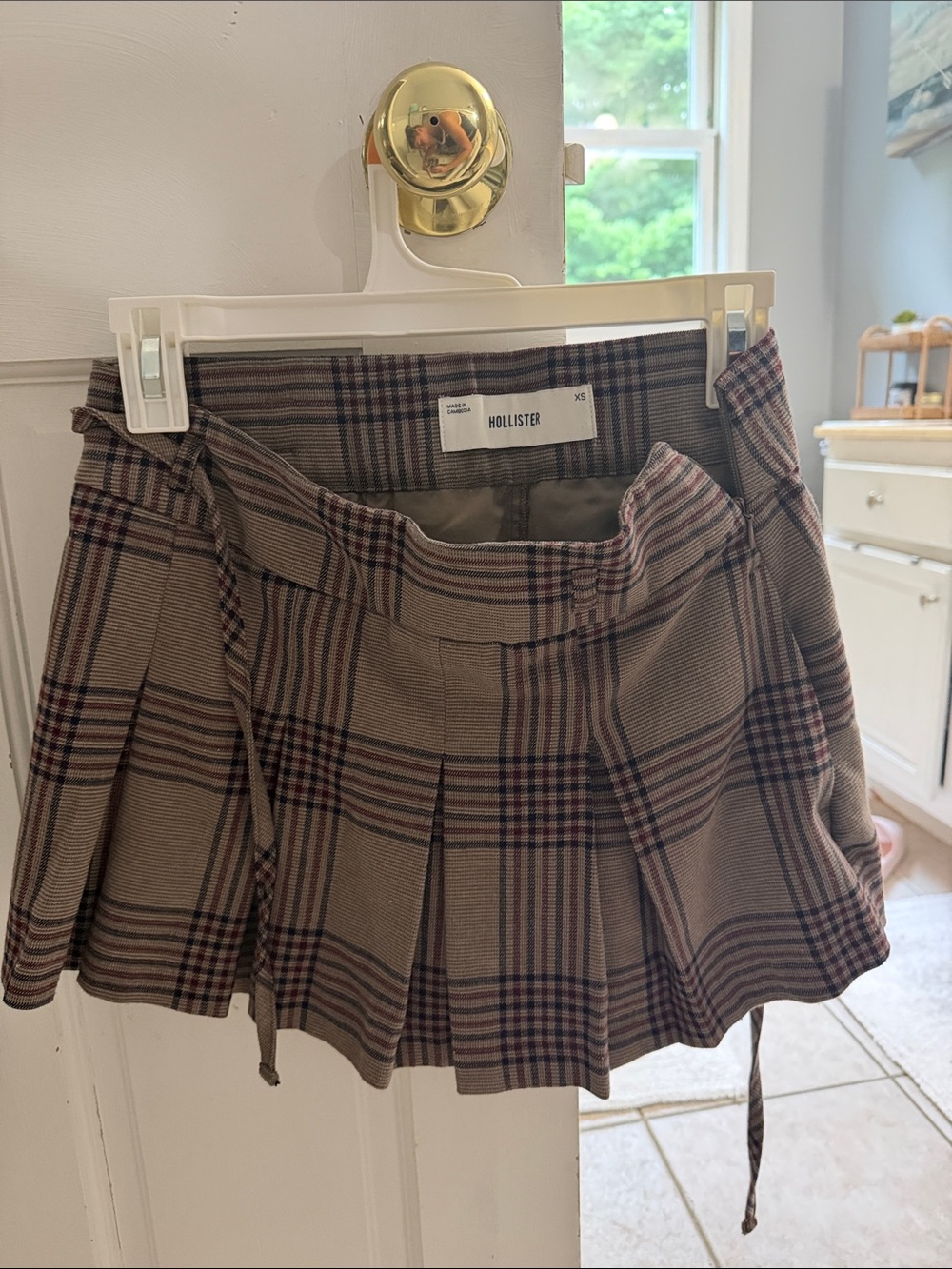 Hollister Tan Plaid Pleated Mini Skirt